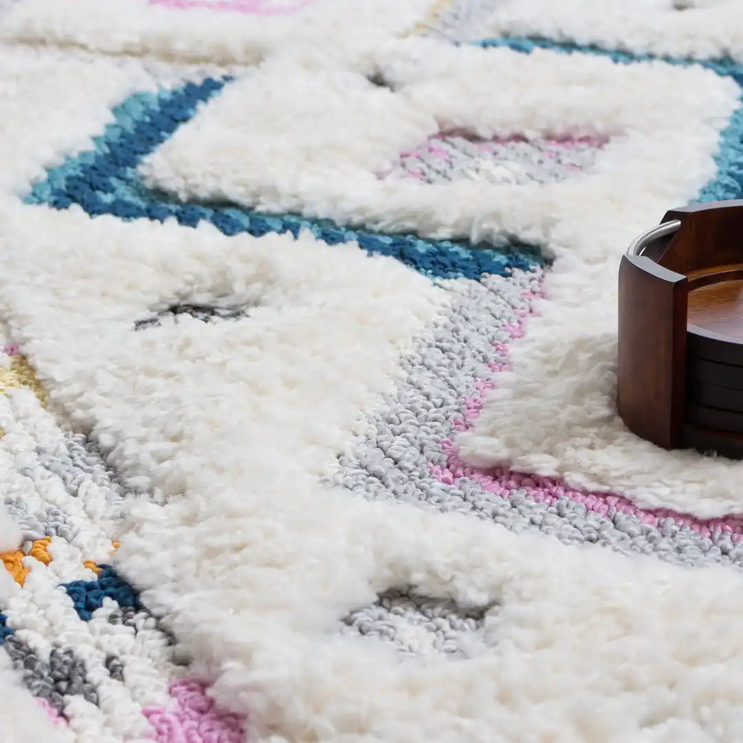 Off-White Multicolor Chevron Shag Rug