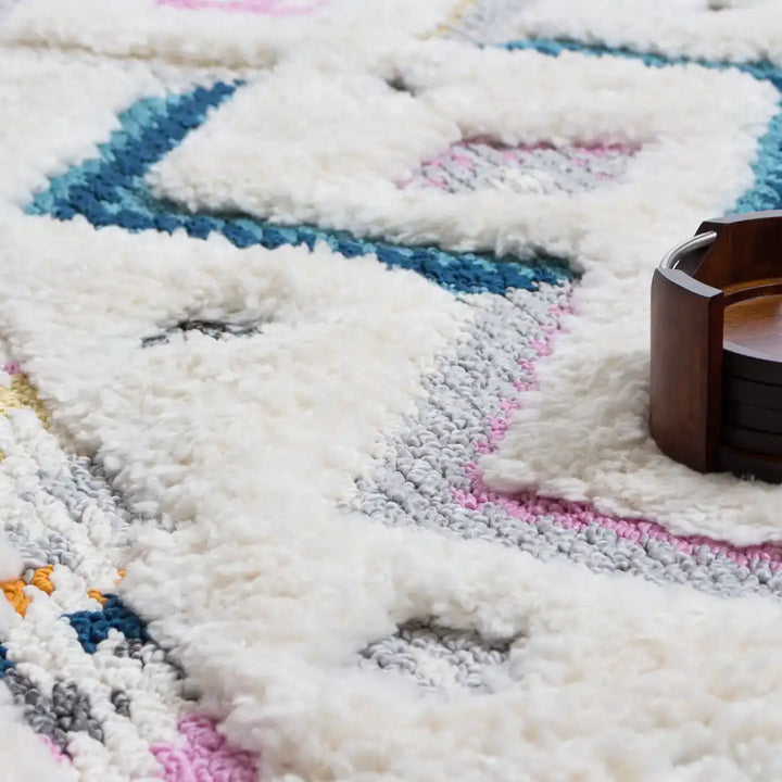Off-White Multicolor Chevron Shag Rug