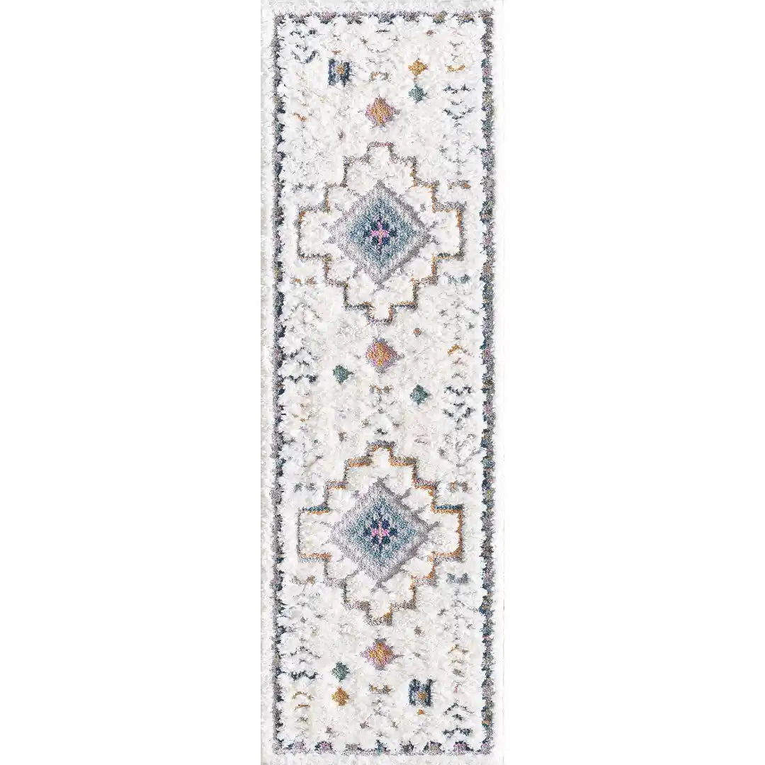 Off-White Multicolor Contemporary Boho Shag Rug