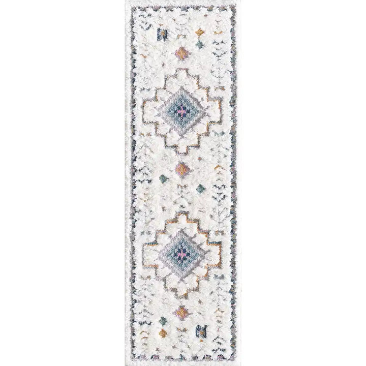 Off-White Multicolor Contemporary Boho Shag Rug