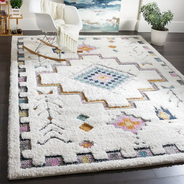 Off-White Multicolor Contemporary Boho Shag Rug