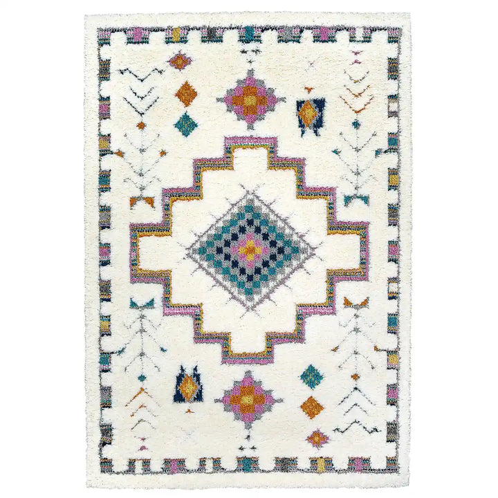Off-White Multicolor Contemporary Boho Shag Rug