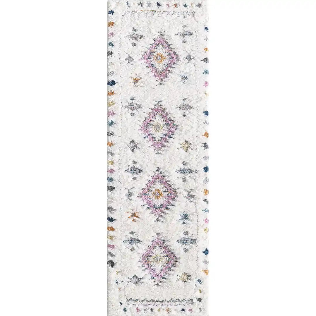 Off-White Multicolor Diamond Contemporary Shag Rug