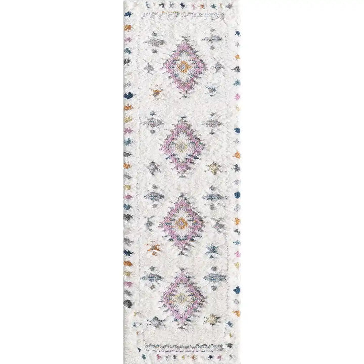 Off-White Multicolor Diamond Contemporary Shag Rug