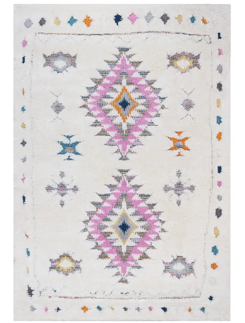 Off-White Multicolor Diamond Contemporary Shag Rug