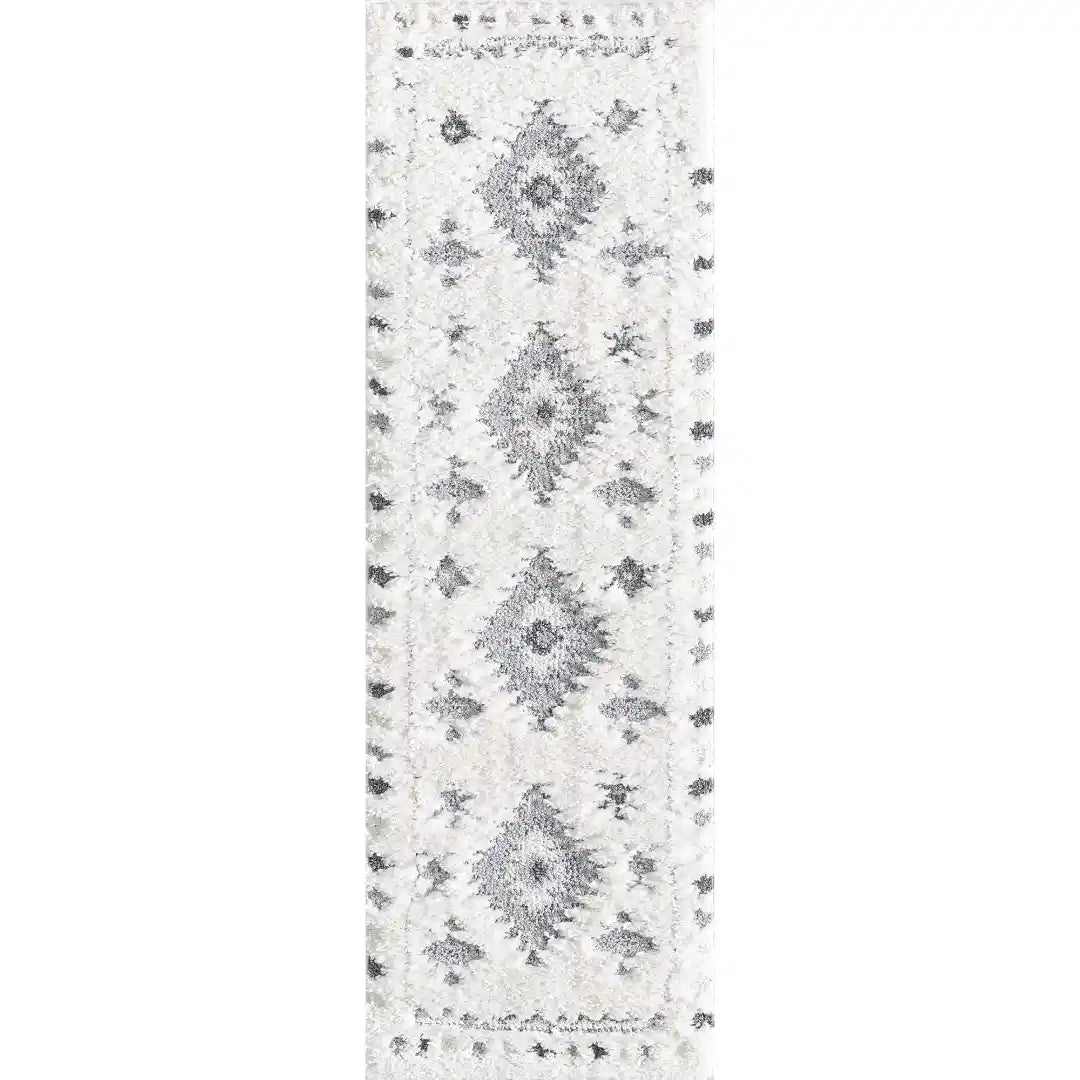 Off-White Grey Diamond Contemporary Shag Rug