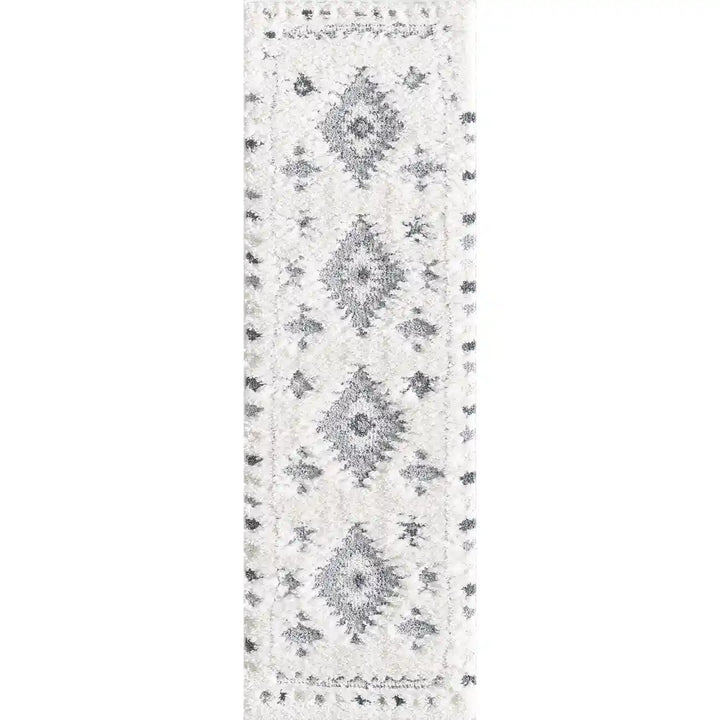 Off-White Grey Diamond Contemporary Shag Rug