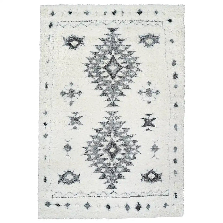 Off-White Grey Diamond Contemporary Shag Rug
