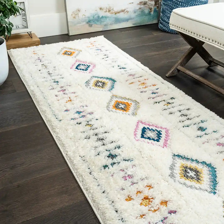Off-White Multicolor Diamond Motif Contemporary Rug