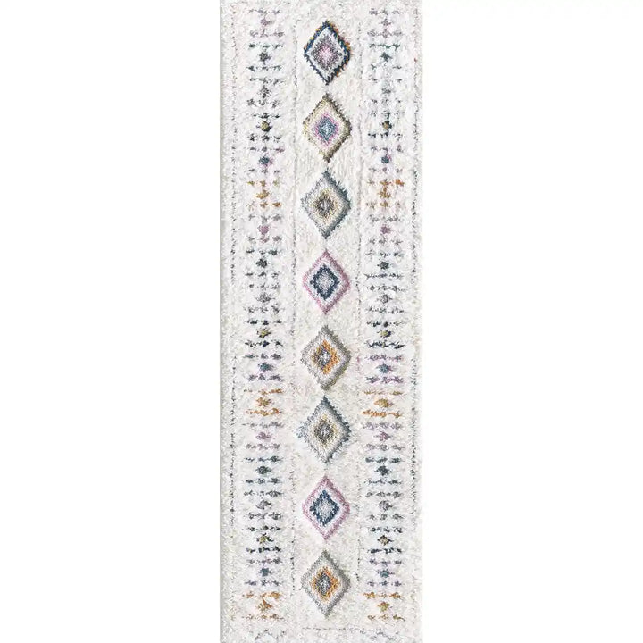 Off-White Multicolor Diamond Motif Contemporary Rug
