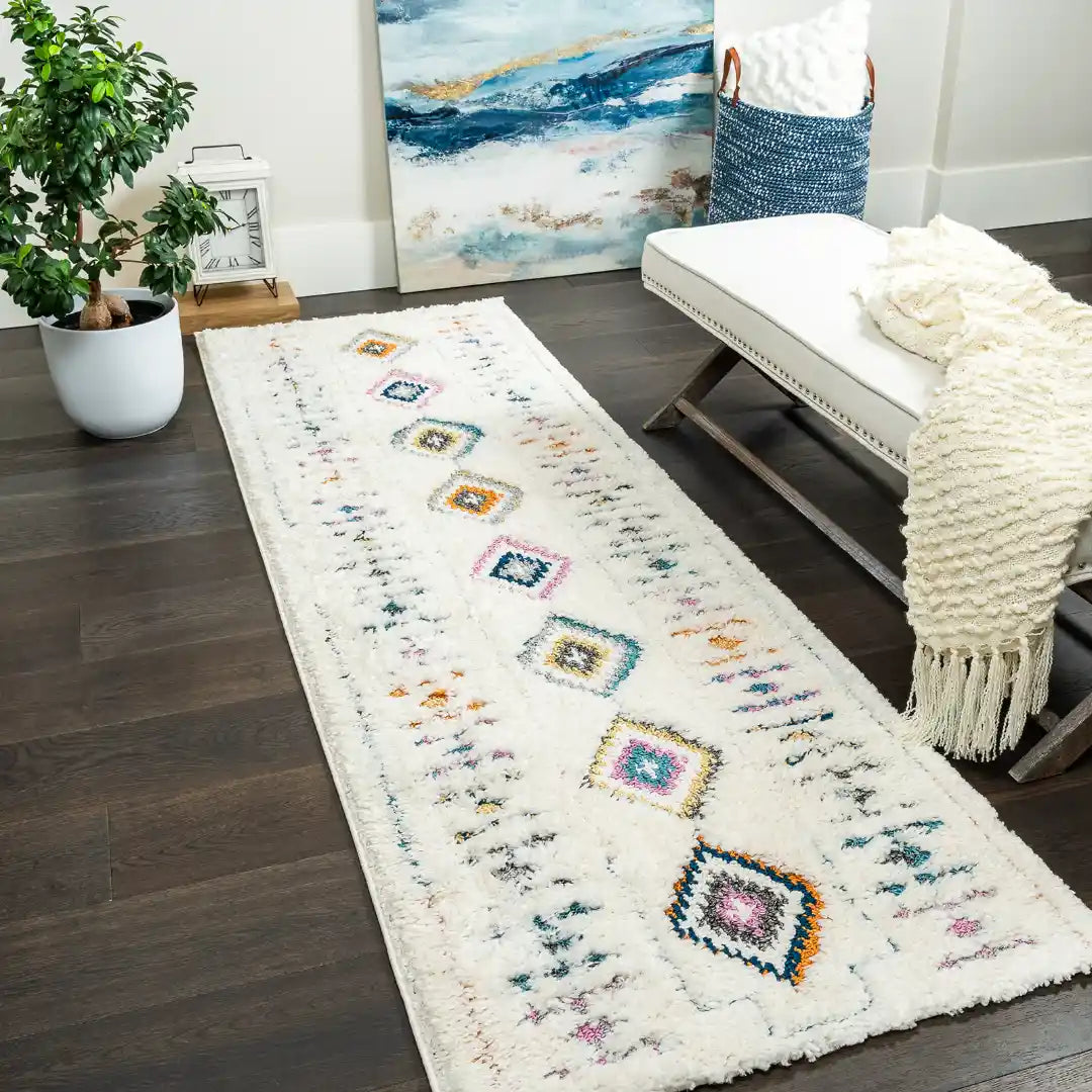Off-White Multicolor Diamond Motif Contemporary Rug