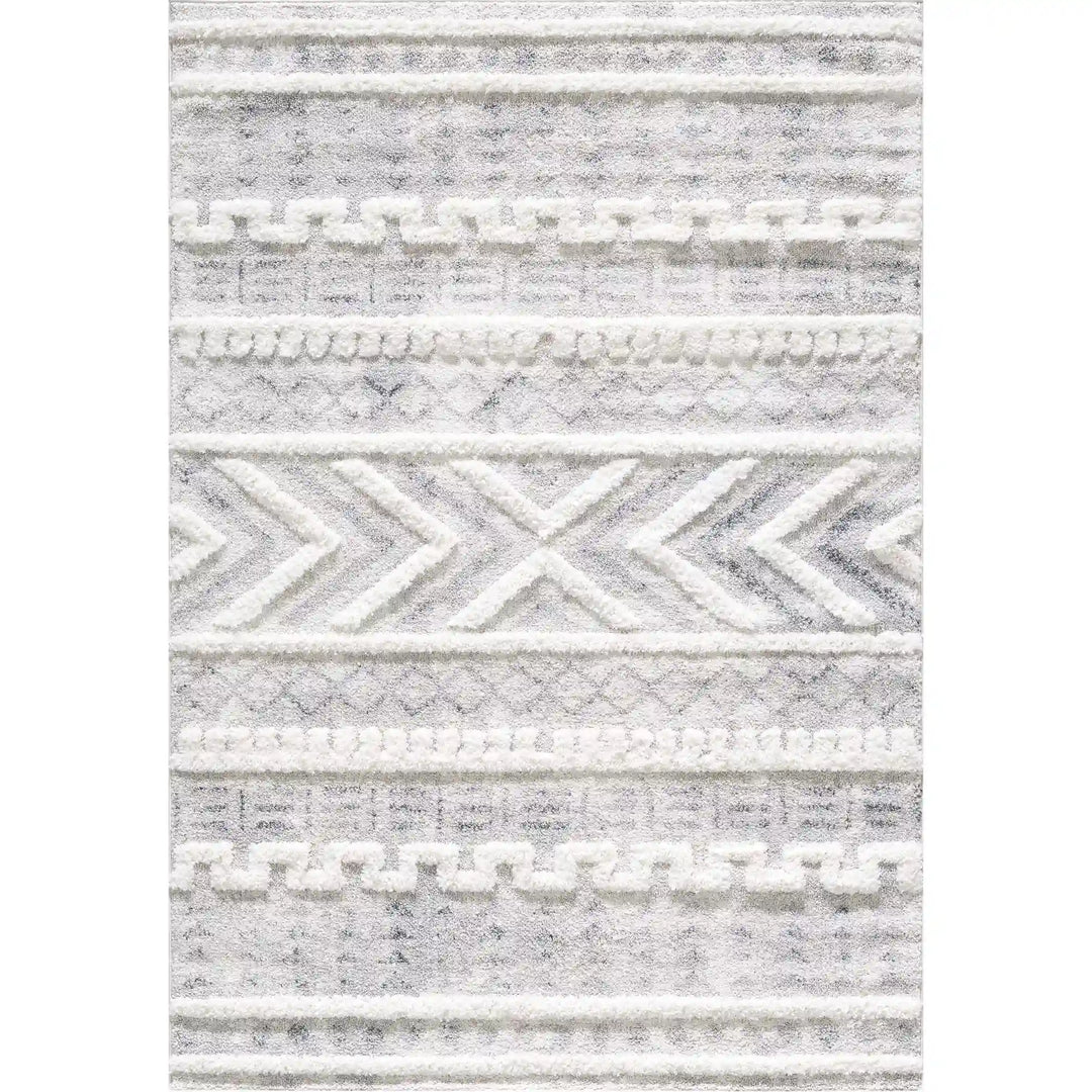 Cream Grey Modern Moroccan Shag Rug
