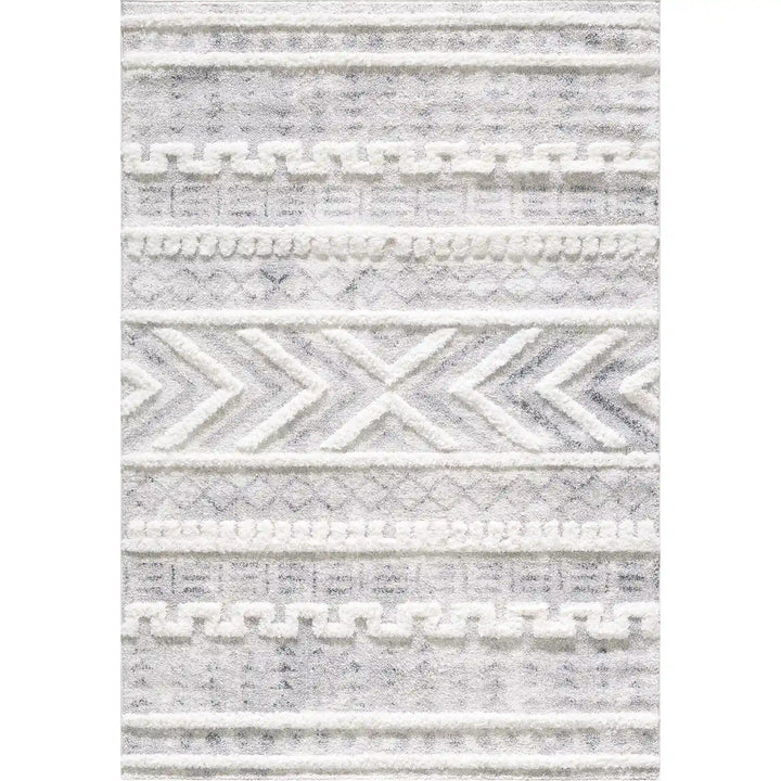 Cream Grey Modern Moroccan Shag Rug