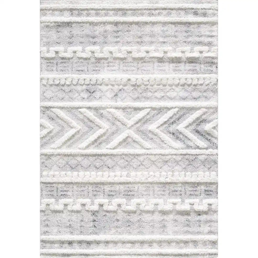 Cream Grey Modern Moroccan Shag Rug