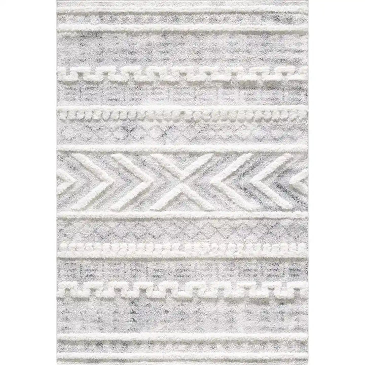 Cream Grey Modern Moroccan Shag Rug