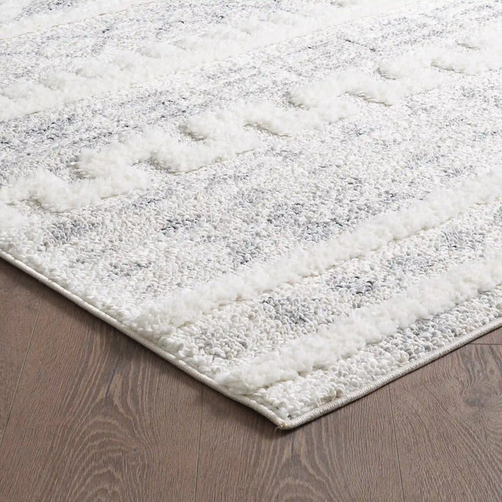 Cream Grey Modern Moroccan Shag Rug