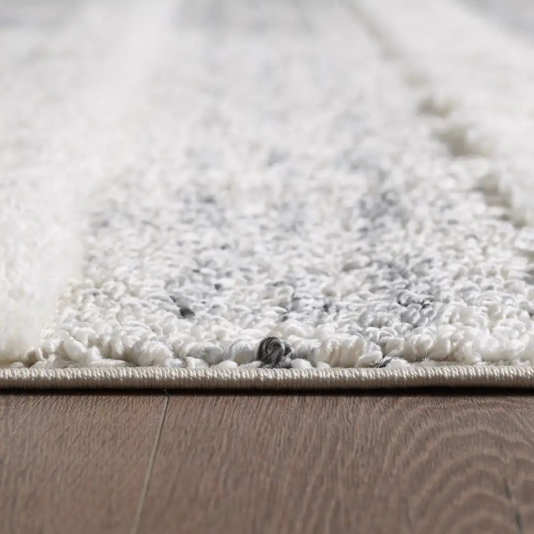 Cream Grey Modern Moroccan Shag Rug