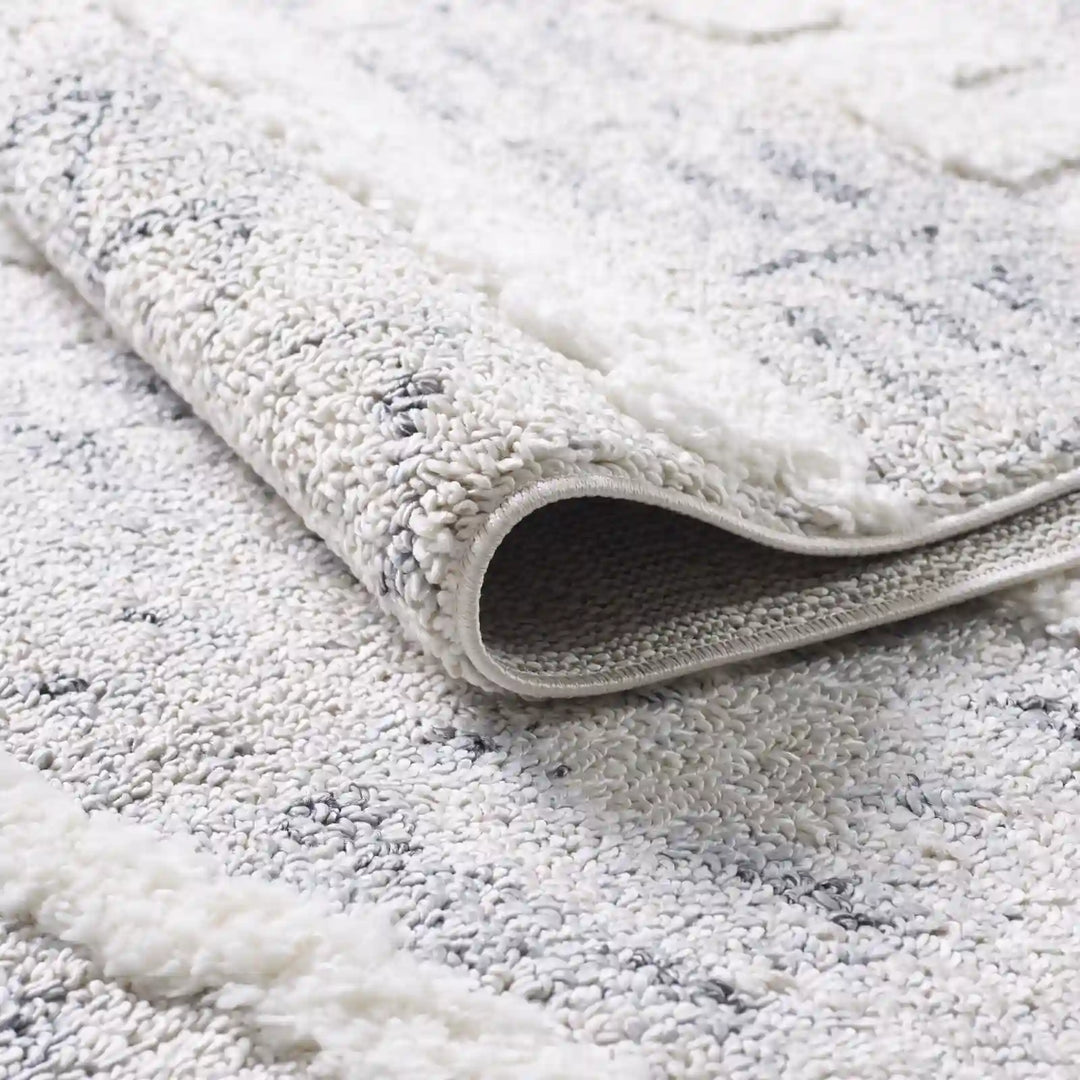 Cream Grey Modern Moroccan Shag Rug