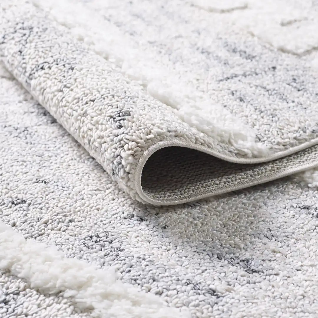 Cream Grey Modern Moroccan Shag Rug