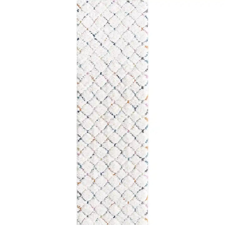 Off-White Multicolor Modern Lattice Moroccan Shag Rug