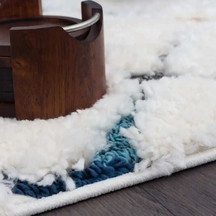 Off-White Multicolor Modern Lattice Moroccan Shag Rug