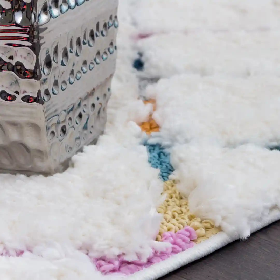 Off-White Multicolor Modern Lattice Moroccan Shag Rug