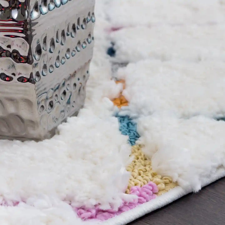 Off-White Multicolor Modern Lattice Moroccan Shag Rug