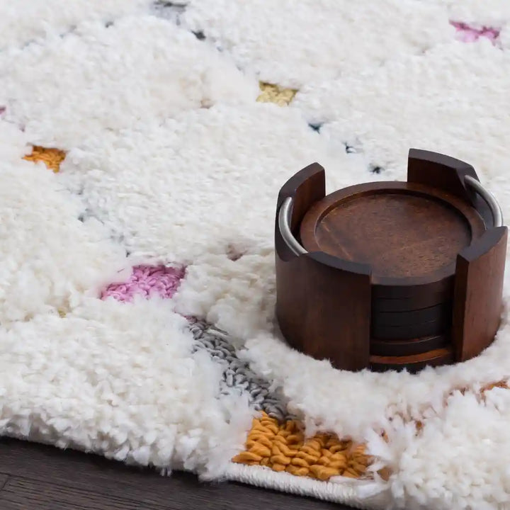 Off-White Multicolor Modern Lattice Moroccan Shag Rug
