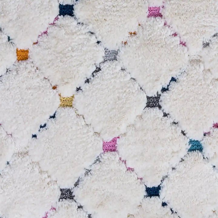 Off-White Multicolor Modern Lattice Moroccan Shag Rug