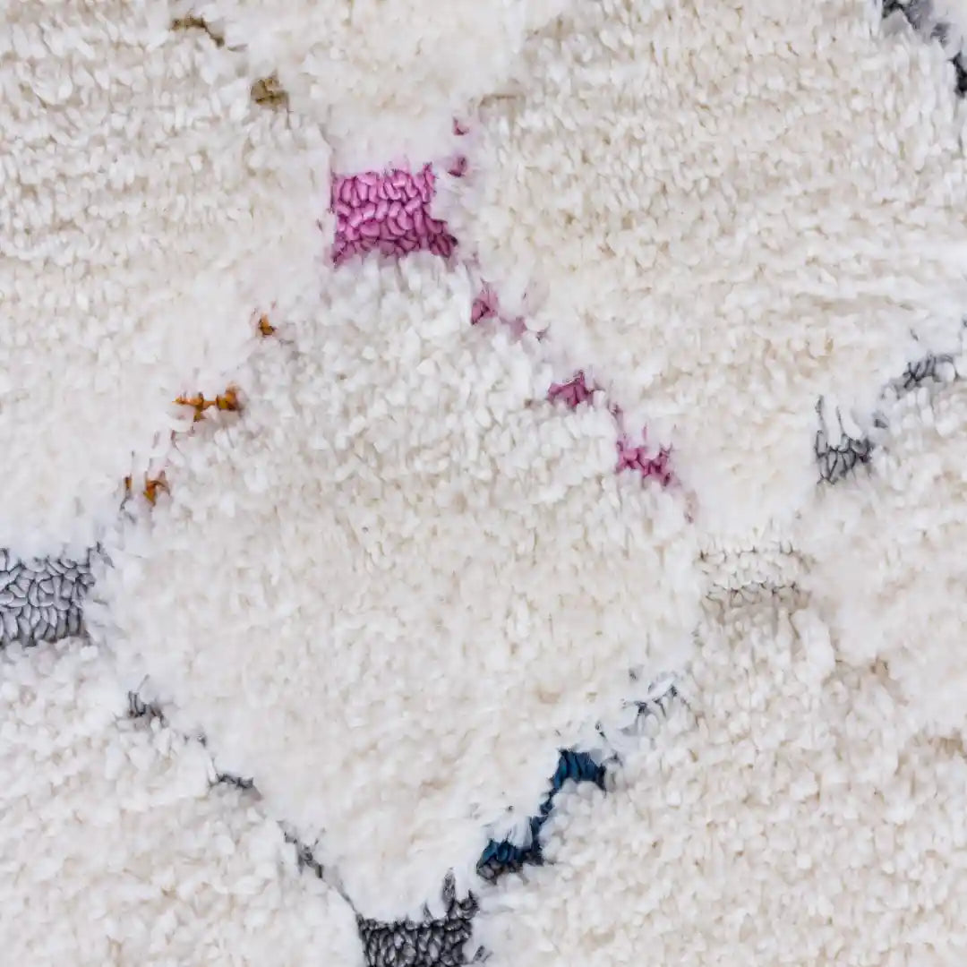 Off-White Multicolor Modern Lattice Moroccan Shag Rug
