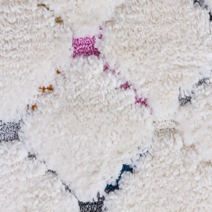 Off-White Multicolor Modern Lattice Moroccan Shag Rug