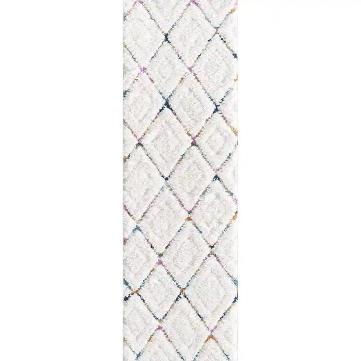 Off-White Multicolor Trellis Moroccan Shag Rug
