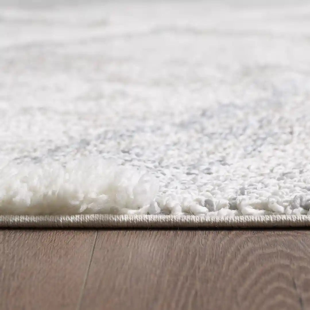 Cream Grey Trellis Moroccan Lines Shag Rug