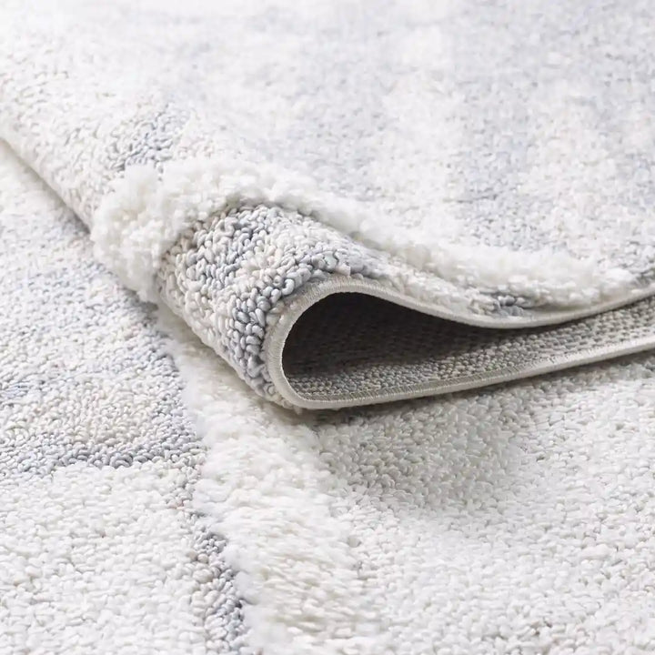 Cream Grey Trellis Moroccan Lines Shag Rug