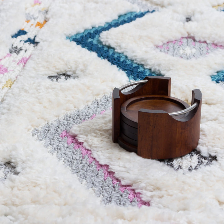 Off-White Multicolor Chevron Shag Rug