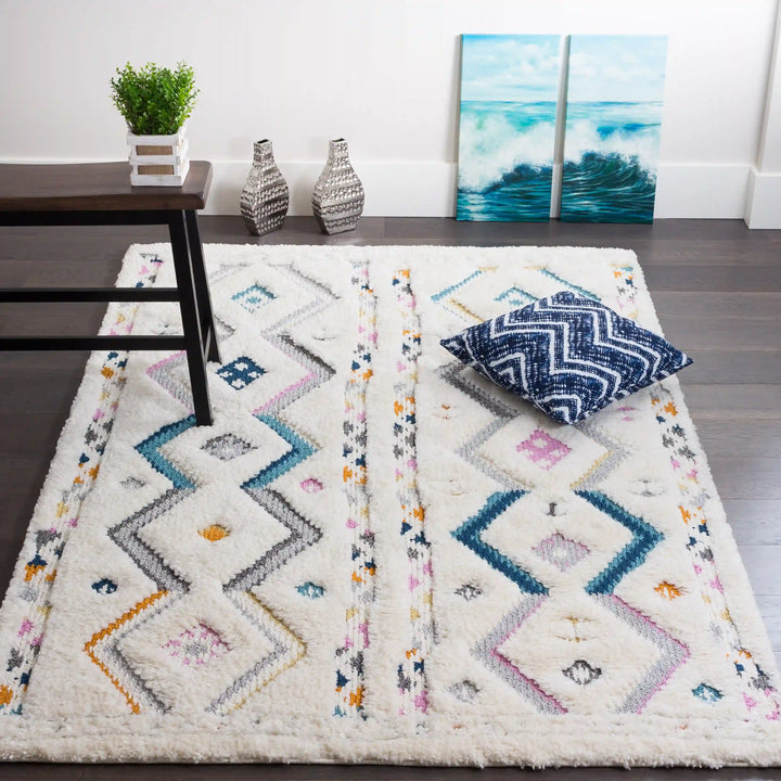Off-White Multicolor Chevron Shag Rug
