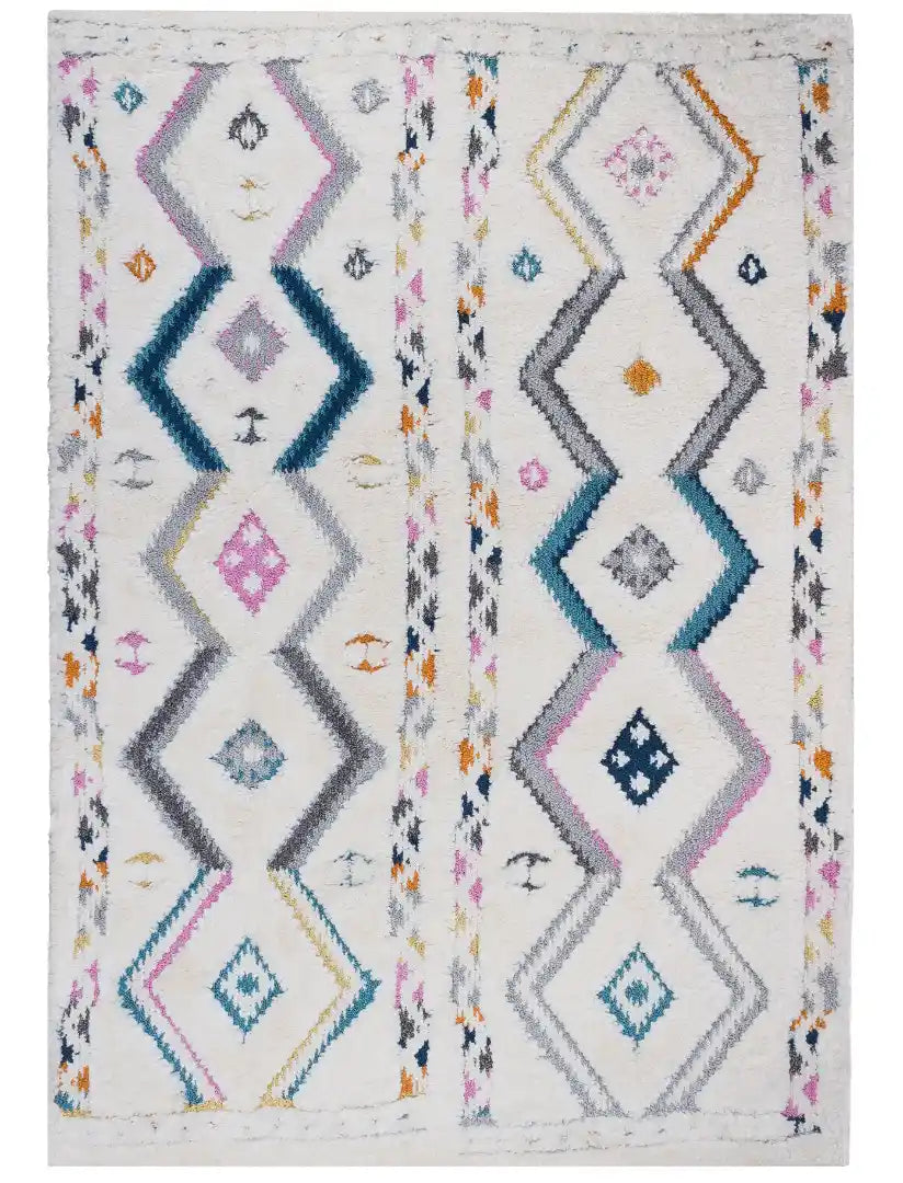 Off-White Multicolor Chevron Shag Rug