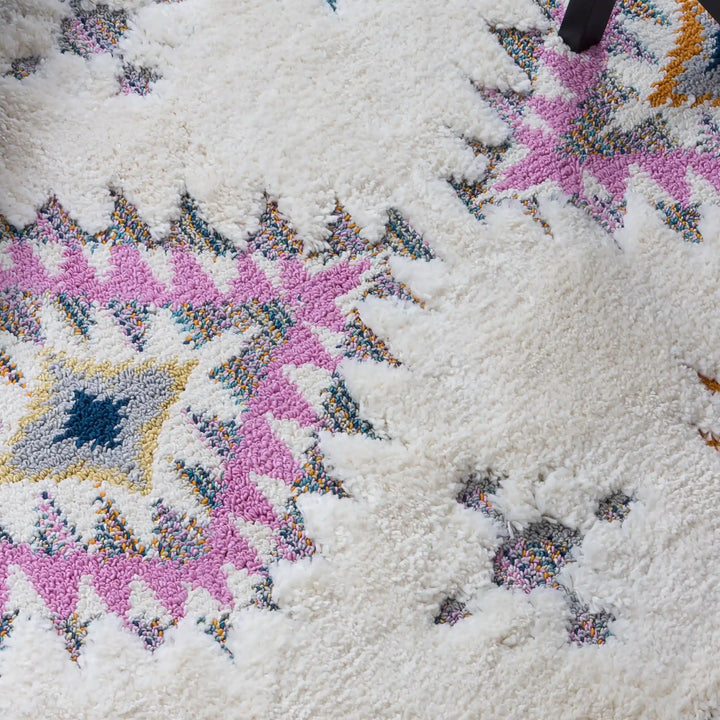 Off-White Multicolor Diamond Contemporary Shag Rug