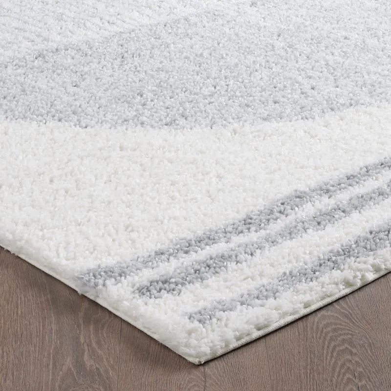 Cream Grey Modern Circle Shag Rug