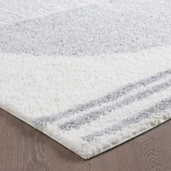Cream Grey Modern Circle Shag Rug