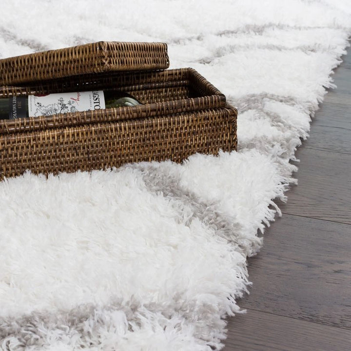 White Grey Lattice Lines Moroccan Shag Rug