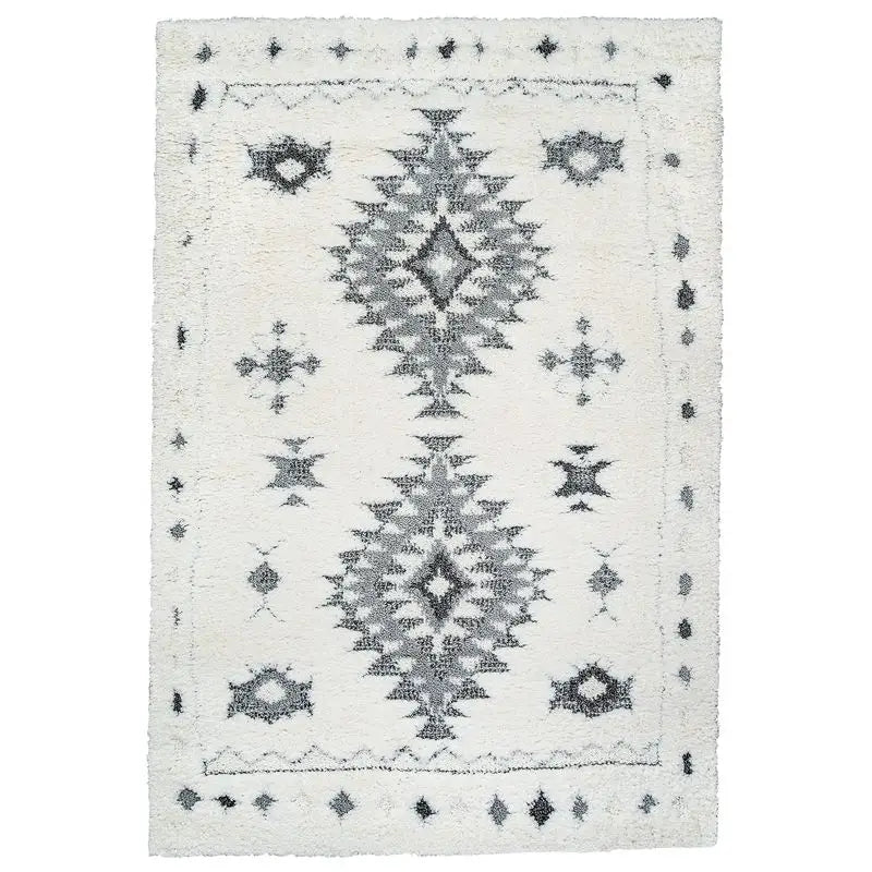 Off-White Grey Diamond Contemporary Shag Rug
