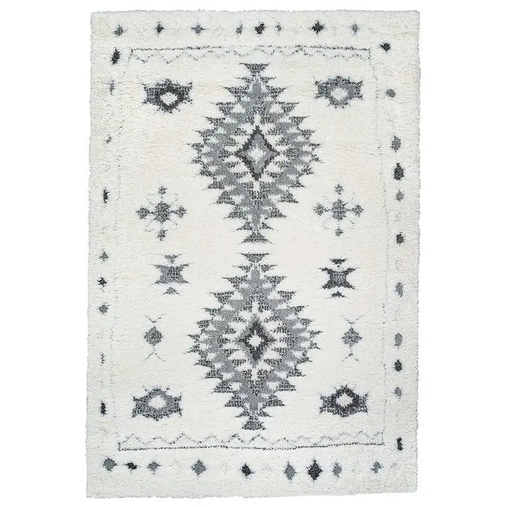 Off-White Grey Diamond Contemporary Shag Rug