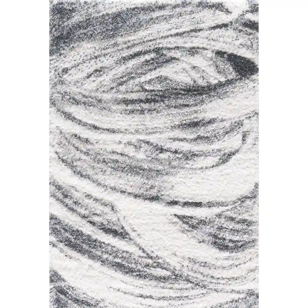Cream Grey Wavy Brushstrokes Shag Rug