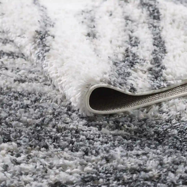 Cream Grey Wavy Brushstrokes Shag Rug