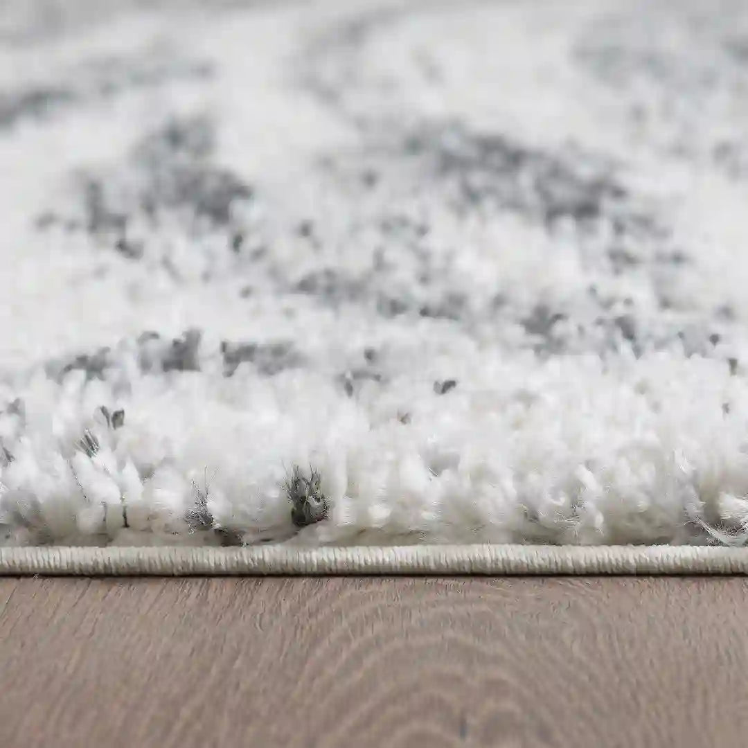 Cream Grey Wavy Brushstrokes Shag Rug