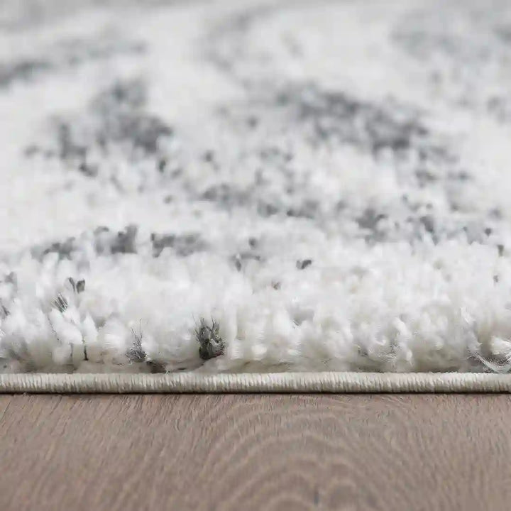 Cream Grey Wavy Brushstrokes Shag Rug