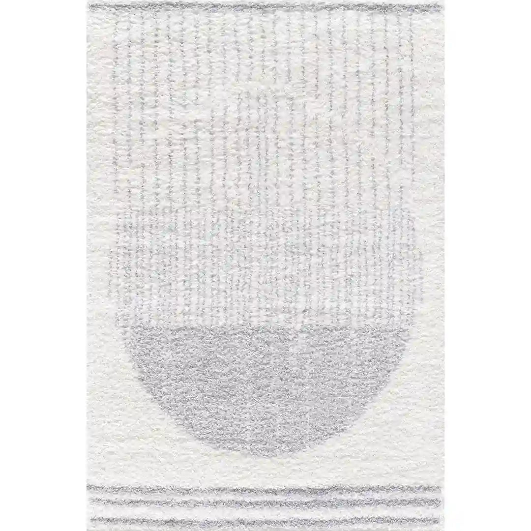 Cream Grey Modern Circle Shag Rug