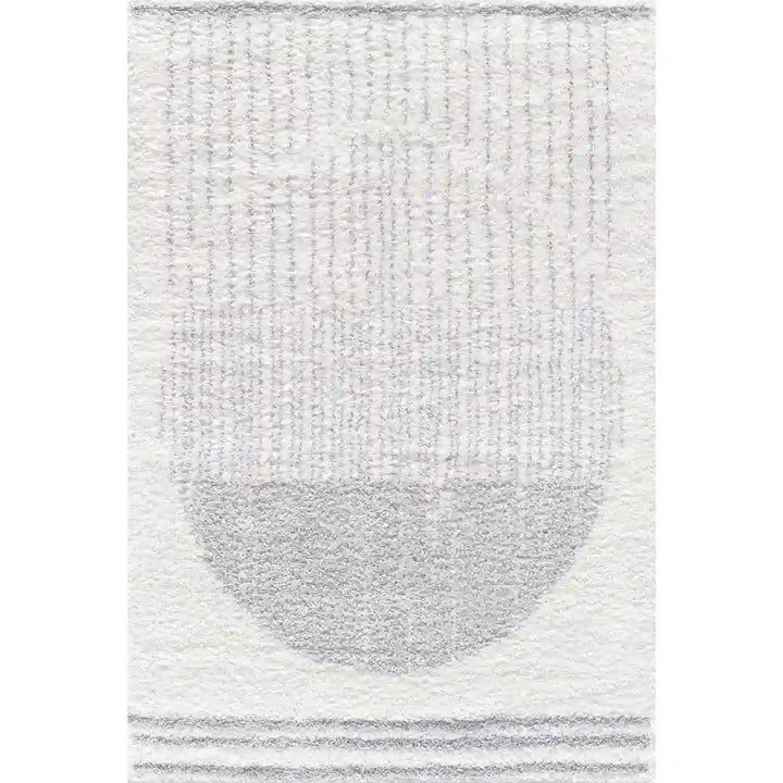 Cream Grey Modern Circle Shag Rug