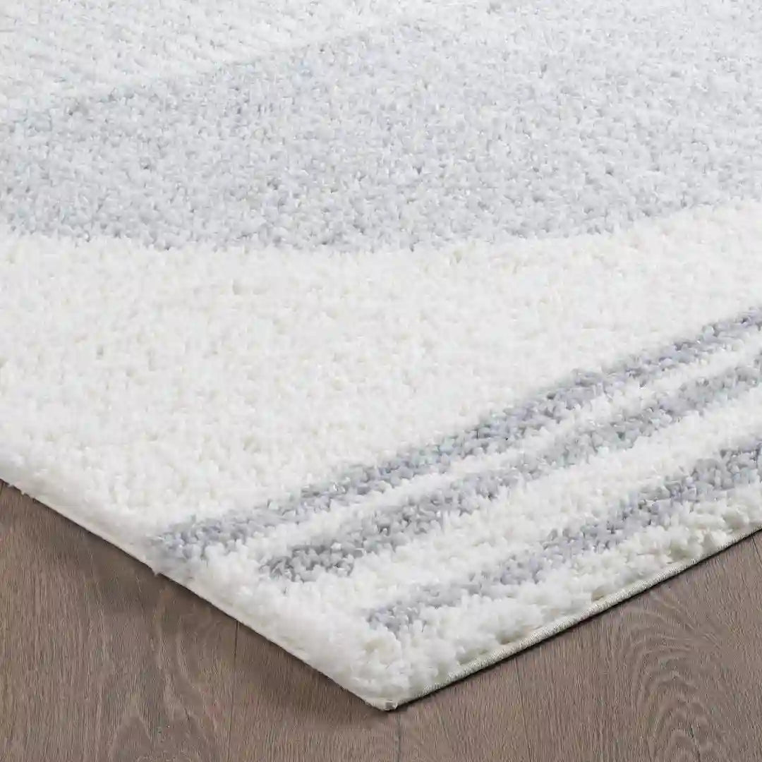 Cream Grey Modern Circle Shag Rug